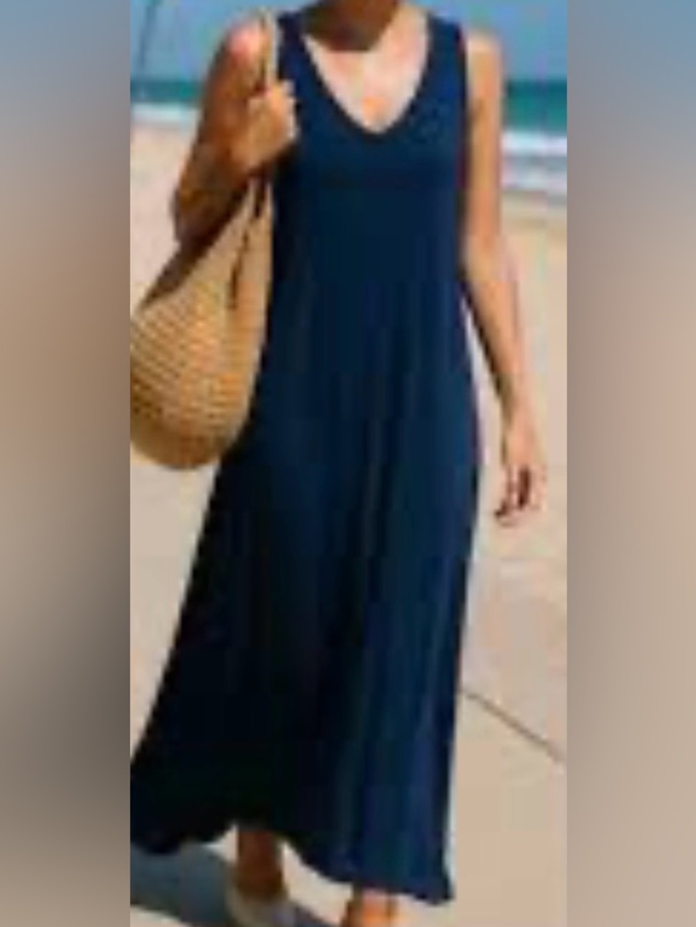 Go Couture Dress Womens M Blue Modal Jersey V Neck Tank Maxi Sundress Casual